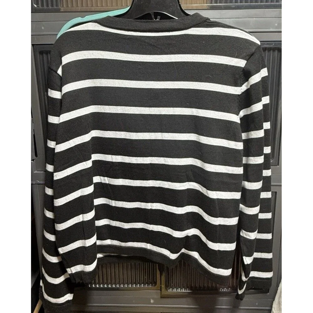 Women's XXL Black White Striped Cardigan Sweater Button Front Knit NWT